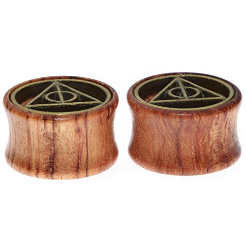 Deathly Hallows Organic Wood Flesh Tunnels Double Flared Ear Stretcher Saddle Plugs Gauge 8mm 0g