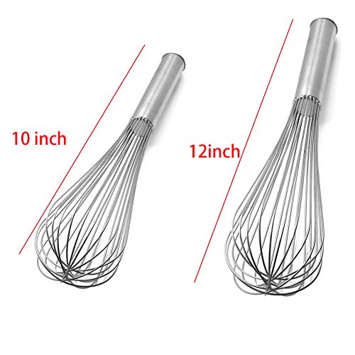 Stainless Steel Eggs Beater,10 inch/12 inch Food Mixer Beater Heavy Duty Hanging Hook,Beater Cream Bar Blender Stir Whisk Stainless Steel Household Manual Eggs(12 Inch)