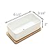 Mkono 6.5-Inch Rectangular Succulent Plant Pot with Bamboo Tray Creamic Cactus Planter Modern Window Box with Drainage Hole, White