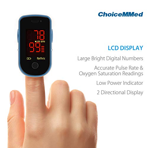CHOICEMMED Sky Blue Finger Pulse Oximeter Blood Oxygen Saturation Monitor SPO2 Pulse