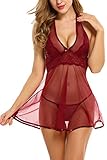Avidlove Sexy Lingerie for Women Halter Transparent Babydoll Set Chemises