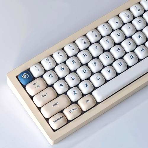 Photo 1 of PBT Cute Keycaps, White/Beige/Blue MOG Profile Keycap Set, 139 Keys Rounded Custom Keycap for Mx Cherry Mechanical Keyboard 60 75 100 Percent (Beige)