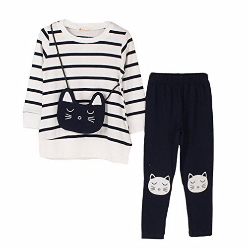 M racle little girls  cat long sleeve clothes set(white…