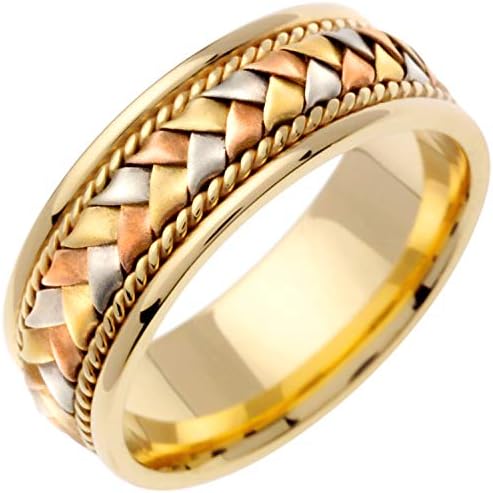 14K Tri Color Gold Braided Basket Weave Men's Comfort Fit Wedding Band (8.5mm)