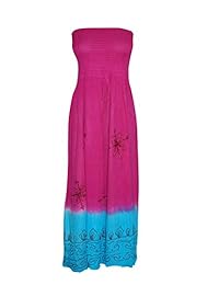 Mogul Womens Dress Pink Smocked Strapless Embroidered Flared Party Fashion L