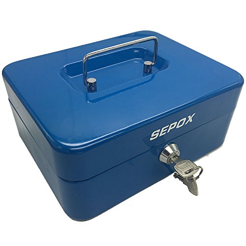 SEPOX Cash Box, Locking Cash Box With Money Tray, Medium, Blue