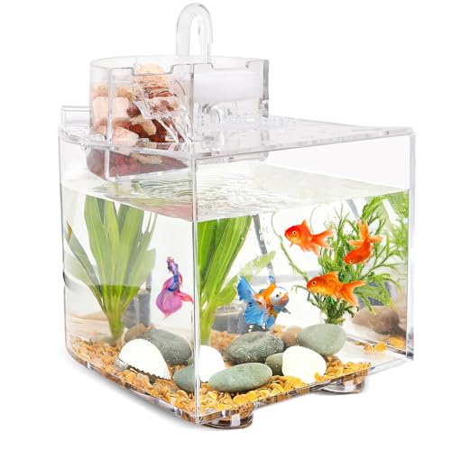 Mini Acuario de Escritorio para Peces Betta con Sistema de Filtración Automática de Ciclo Continuo y Bomba Sumergible, Acuario Micro Creativo Ideal para Hogar y Escritorio (S(21 * 20 * 16.5CM))