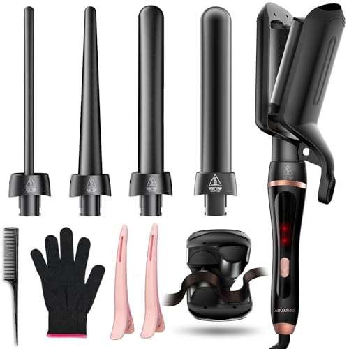 5 in 1 Hair Curler,Hair Curler with Wave,Instant Heating Curling Iron with Interchangeable Ceramic Barrels(9mm-32mm), Dual Voltage Birthday Gifts for Women