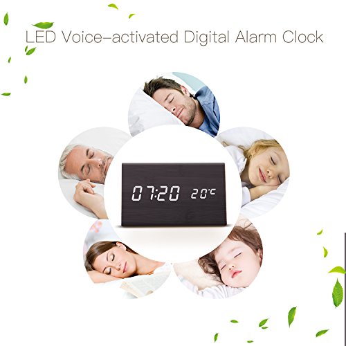 LED Desk & Shelf Wooden Alarm Clock Temperature Display, Specialty Digital Clocks Thermometer Weather Monitor Clocks Children's Night Lights Nursery Clocks for Travel Home Decor - Thumbnail 6