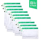 Reusable Produce Bags from GoGreenBags, Pack of 9 Premium Mesh Bags in 3 Sizes with Drawstrings