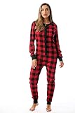 #followme Womens Buffalo Plaid Henley Thermal Onesie