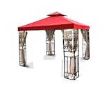 Flexzion 12'x12' Gazebo Replacement Canopy Top Cover (Red) - Dual Tier with Plain Edge Polyester UV30 Water Resistant for Outdoor Garden Patio Pavilion Sun Shade