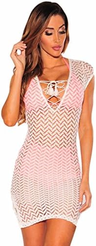 CBEBOU Sexy V Neck Lace-up Hollow Bikini Cover Up Dress Beach Wear Praia De croche