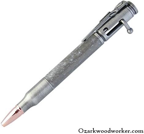 Gray Silver Antique Pewter 30 Caliber Bullet Bolt Action Custom Handmade Acrylic Ballpoint Hand Turned