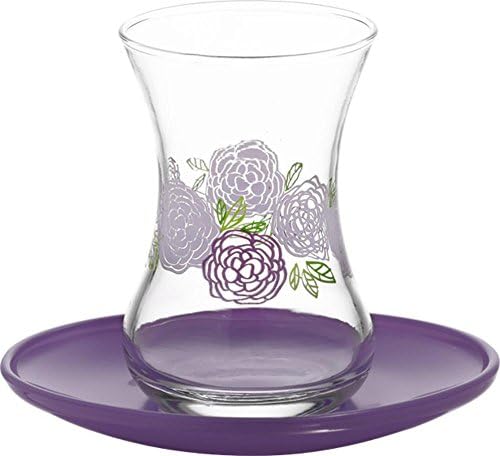 Turkish Tea Glasses &amp; Saucers Set - Gulru Special Product (6 Glasses + 6 Saucers )