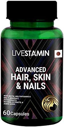 Livestamin Advanced Hair, Skin and Nails Supplements with Biotin Amino acids & Herbal Extracts - 60 Capsules