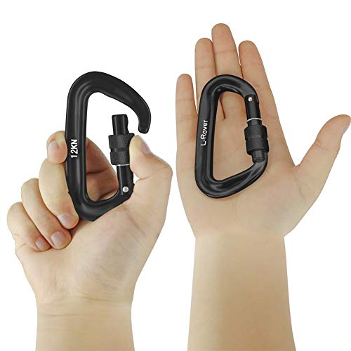 L-Rover The Best Ultra Sturdy Locking Carabiner Clips, Heavy Duty Caribeaners, x3/12kN/2645-pound Rating for Hammocks, Swing,Locking Dog Leash and Harness, Camping, Key Chains,Hiking & Utility
