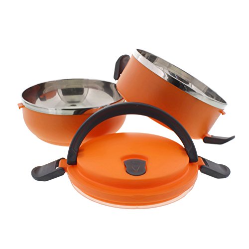 Cheftor Two Tier 47oz/1.4L Stacking Lunch Box Insulated Food Carrier Bento Box Stainless Steel Bowls Container with Sealing Lid, Orange