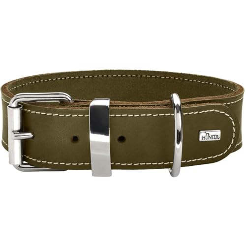 HUNTER AALBORG SPECIAL Hundehalsband, Leder, strapazierfähig, komfortabel, 50 (S-M), oliv