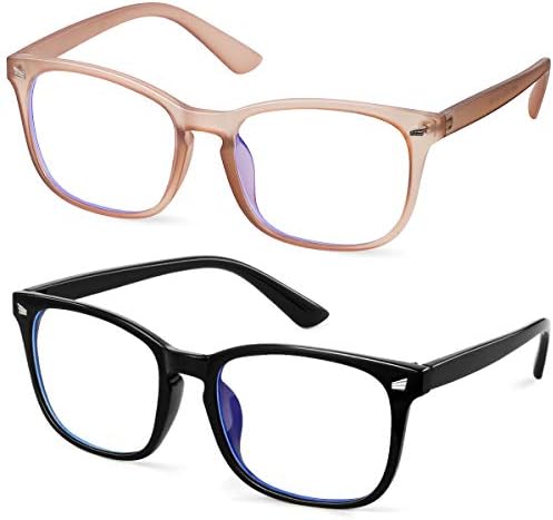GEKKALE Blue Light Blocking Computer Glasses Square Nerd Eyeglasses Frame Anti Eye Strain Headache Computer Reading Glasses UV400 Transparent Lens (Black/Beige)