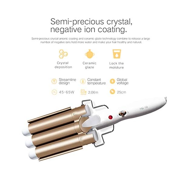 CreBeau-3-Barrel-Hair-Curler-25-mm-Hair-Waver-Curling-Iron-Wand-Adjustable-Temperature-with-Two-Gear-Temperature-Control-for-BeachyFrizz-Free-Waves-for-Women-Gold CreBeau 3 Barrel Hair Curler, 25 mm Hair Waver Curling Iron Wand Adjustable Temperature with Two Gear Temperature…