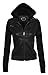 Women's Zip Up Faux Leather Motorcycle Jacket with Inset Fleece Hood and Sleeves