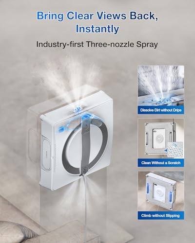 ECOVACS WINBOT W2 PRO WINDOW CLEANING ROBOT, 3 NOZZLES WATER SPRAYER, 10-LEVEL PROTECTION SYSTEM, WIN-SLAM 4.0 PATH PLANNING, STEADY-CLIMBING SYSTEM, EDGE DETECTION, APP CONTROL