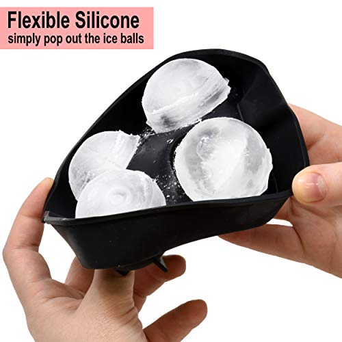 Perlli Ice Ball Maker Mold - Makes 4 Large Round Sphere Balls - Flexible Food Grade Silicone Circular Ice Tray 5 X 5cm Ice Ball Spheres for Drinks Whiskey Bourbon Scotch