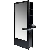Buy-Rite Allegro Hair Styling Station Black Salon Cabinet with Mirror | Durable Black Finish, Full-Length Mirror, Slide-Out Appliance Holder, 9 Storage Compartments, Professional Salon Station