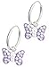 Hypoallergenic Sterling Silver Lavender Crystal Butterfly Hoop Earrings for Kids (Nickel Free)