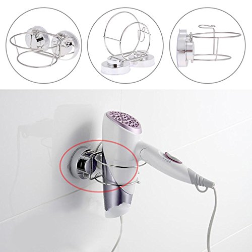 Wall Mounted Hair Dryer Holder Rack Stainless Steel Vacuum Suction