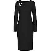 Hobemty Women's Work Pencil Dress Long Sleeve Asymmetrical Neck Bodycon Business Cocktail Dresses