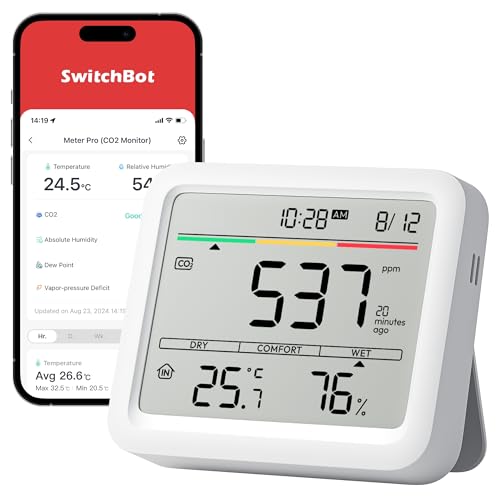 SwitchBot Air Quality Monitor Indoor Meter Pro CO2 Detector, CO2 Monitor, Temperature Humidity Monitor with APP, Bluetooth Air Quality Tester for Car/Home/Office (Meter Pro CO2)
