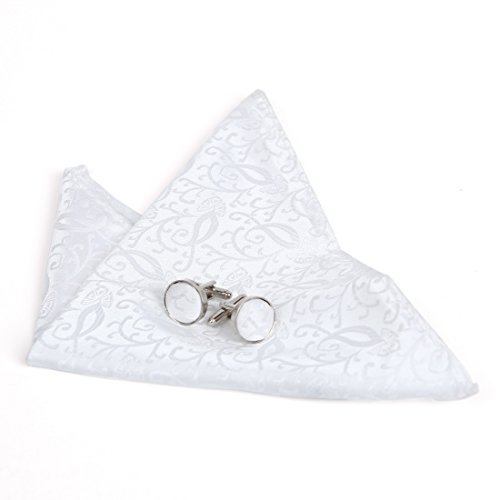 White Paisley Formal Vest for Men Patterned for Mens Gift Idea with Neck Tie, Cufflinks, Handkerchief, Bow Tie for Suit Vs1004-L Large White