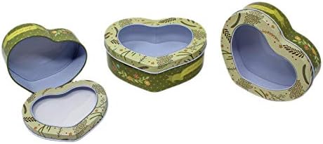 Tootpado Heart Shape Small Tin Storage Boxes (12x16x5cm) - (Set of 3 Sizes) Green (1BOX358)