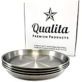 Qualita Set of 4 Stainless Steel Kids Plates Toddler Tough Baby Safe BPA Free