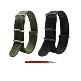 2pc 16mm Nato Ss Nylon Striped Black, army green Interchangeable Replacement Watch Strap Band