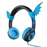 iClever Kids Headphones - Headphones for Kids, 85db Volume Limiting, Child-friendly Silicone, Bat-Inspired Wired Over Ear Headsets with 3.5mm Aux Jack Cable Free Cord (Blue)