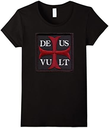 Womens Deus Vult Maltese Crusader Cross Patch Shirt Small Black