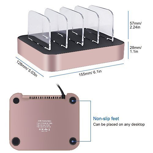 Charging Station,XPLUS 4 Ports USB Charging Station Organizer,Faster Charging Stand Universal Detachable Multi-Device Charger Compatible for iPhone,iPad ,Samsung Galaxy S8,Cell Phones,Tablets(Rose Gold)