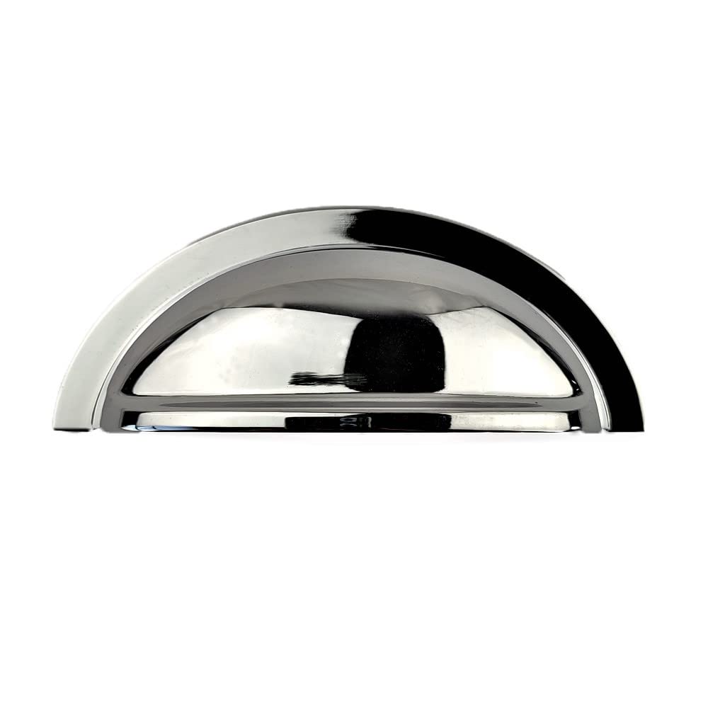 French Furniture Fittings Sets of 6 Cup Handles, Vintage Shell Design for Kitchen cabinets & Bedroom Furniture, Cupboard Drawer & Door Polished Chrome pulls (76mm Between fixings)