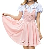 Focal20 Cat Design Suspender Skirt Cat Embroidery Dress Pad Hollow Out Princess Sleeveless Skirt Lolita Skirt
