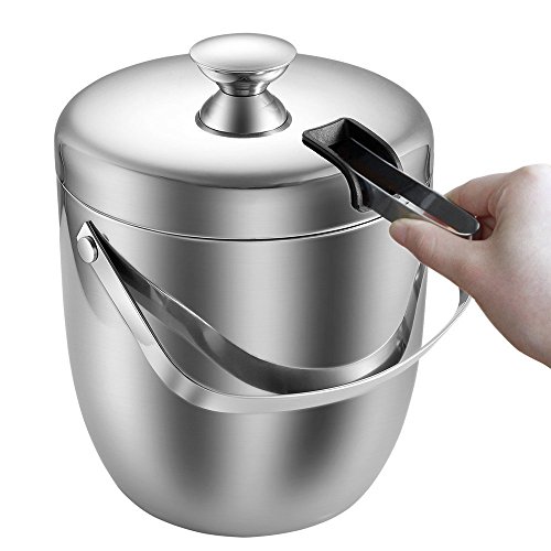 MLO E-CO Ice Bucket with ice Tongs and lid, Insulated Stainless Steel Ice Bucket with 4 Ice Cubes, Double Walled, 2.8 Litre