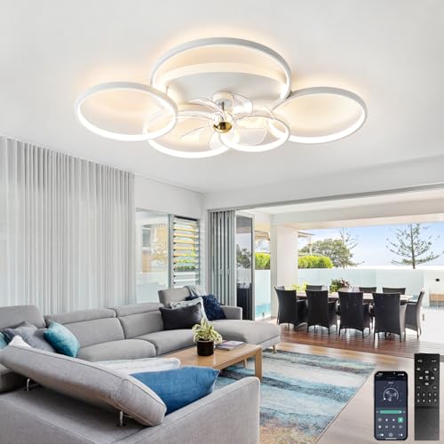 XSXUDODP Modern Ceiling Fan with Lights, LED Ceiling Light Dimmable Fan, 86 cm Lamp with Ceiling Fan for Living Room, Bedroom
