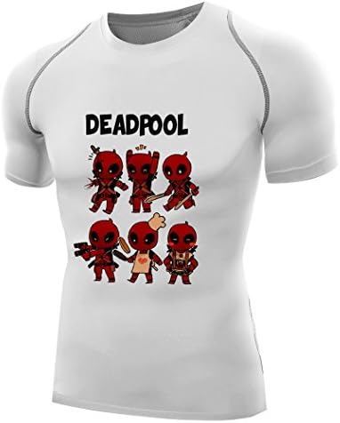HJGBEDS Men Deadpool Marvel Tee Shirts Compression Tops Medium White
