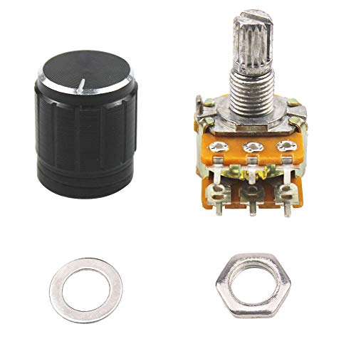 WayinTop 10pcs B50K 50K Ohm Knurled Shaft Dual Potentiometer Linear Taper Variable Resistor with Knob Nuts and Washers (Dual Linear B50K)