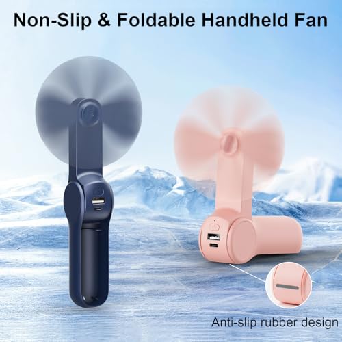 JATEKA 2 in 1 Portable Fan, Folding Fan, Wind Speed 3.5m/s, Silent Fan with Mobile Power, Suitable for Outdoor, Travel, Office