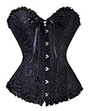 Tonight_Corset Women Sexy Plus Size Corset Overbust Bustier G-string&Stocking,Black 5XL