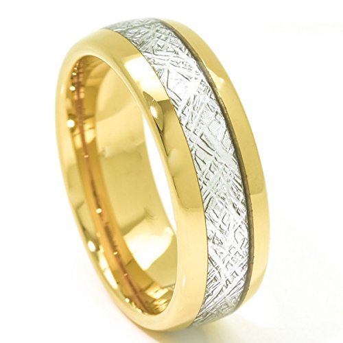 Mens Imitated Meteorite Tungsten Ring Comfort Fit Dome Wedding Band 8mm 14K Gold Plate
