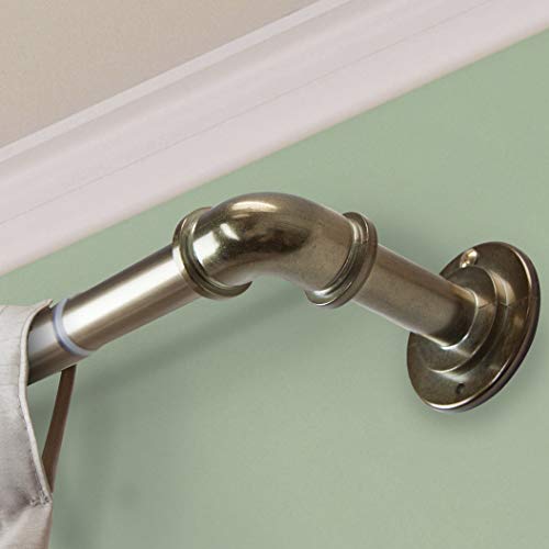 InStyleDesign Modern Industrial Steel Pipe 1-inch Dia. Adj Curtain Rod Black 120 to 170 inches Black Finish, Bronze Finish